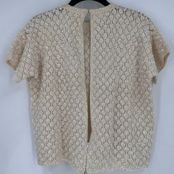 Vintage Handmade Wool Sequin Encrusted Cavanagh’s Off White Sweater Size S Party - Picture 6 of 13
